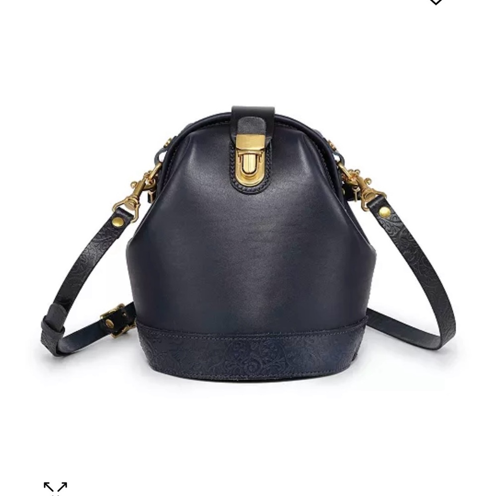 Elegant Blue and Gold Crossbody Bag with Structured Design